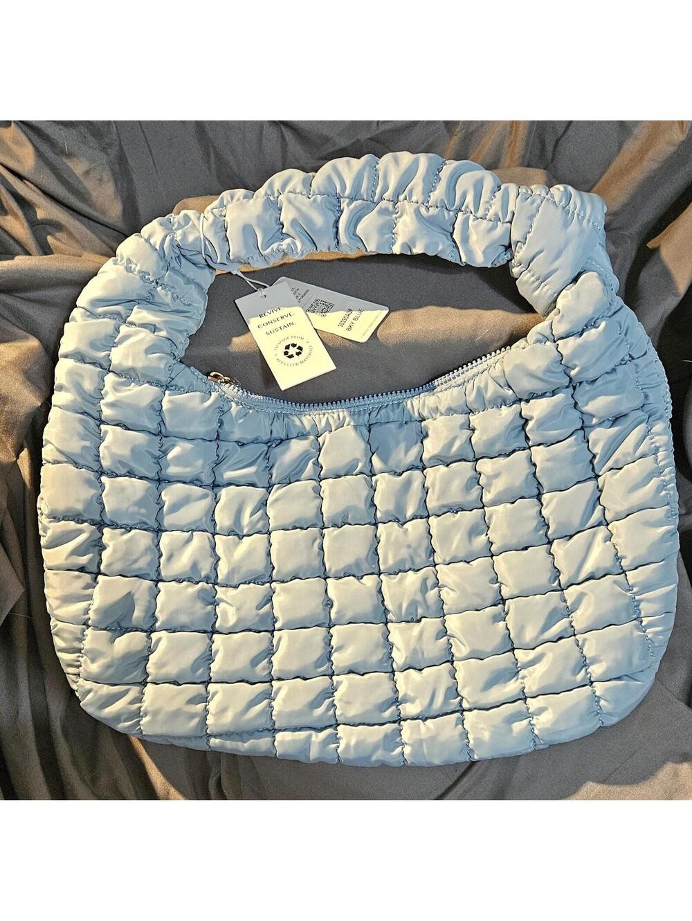 URBAN EXPRESSIONS Quilted PUFFER TOTE Sky Blue Hobo Shoulder Bag NWT